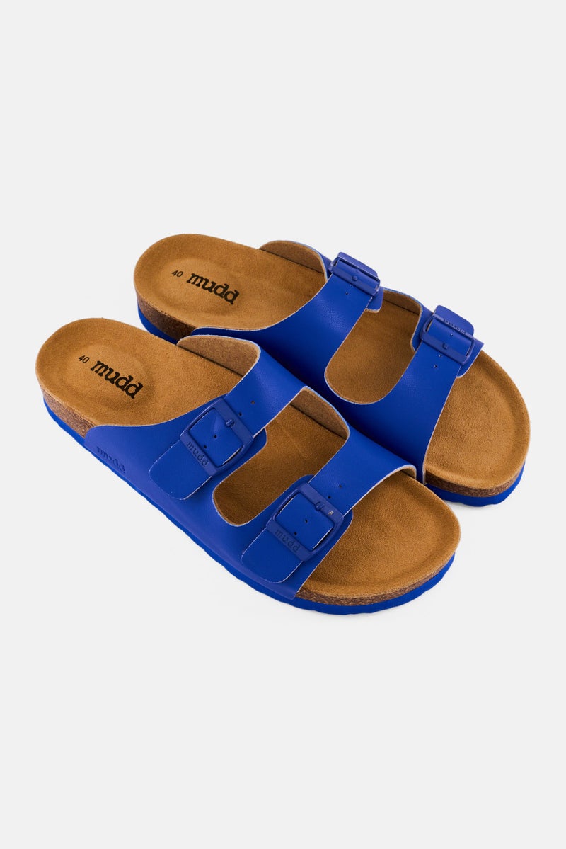 Mudd Women Adjustable Buckle Two Strap Sandals, Blue - Image 2